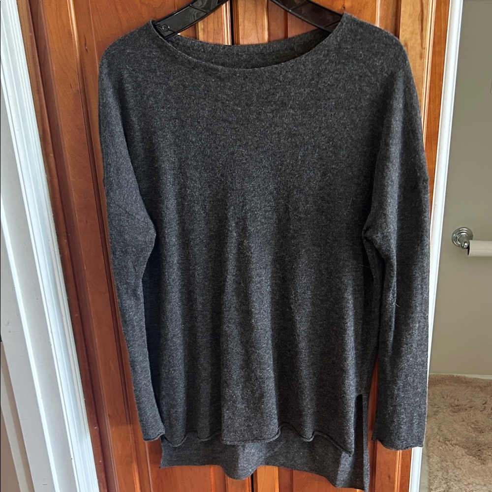 Nili Lotan Charcoal Crew Neck Sweater. High/low